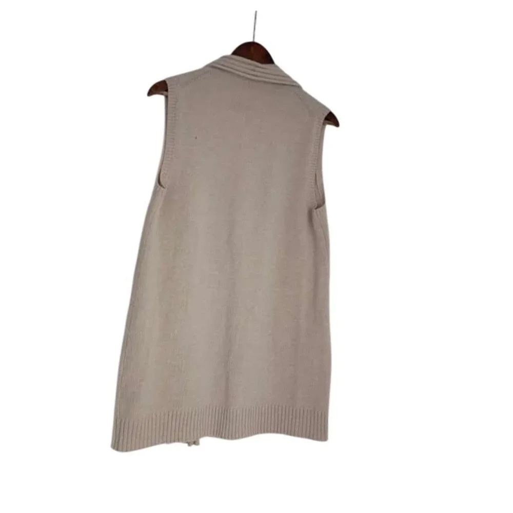 Lafayette 148 New York 100% Wool‎ Longline Vest Beige Leather Pocket Shawl L